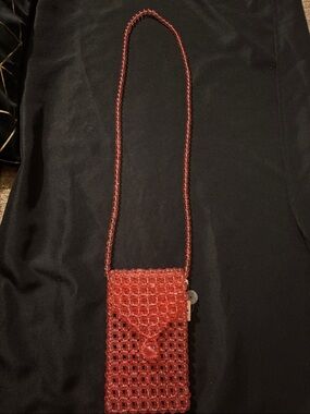 Red Beaded Crossbody Phone Pouch